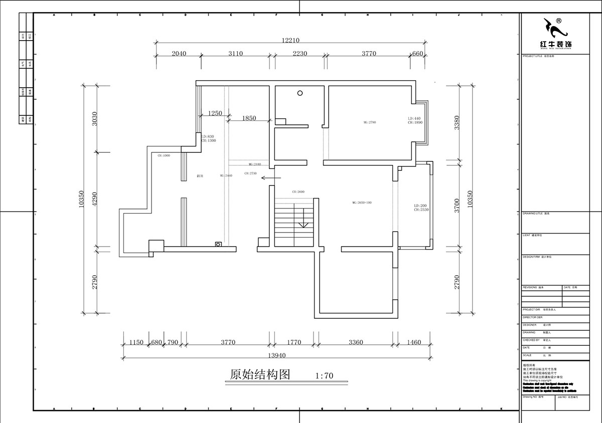 蒋琛｜香榭里8-3-1101-260㎡-现代简约风格｜4室3厅2卫｜老房装修｜定制家｜全包29万｜00_02二层原始结构图